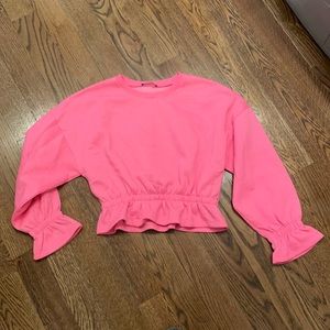 Zara neon pink peplum sweatshirt with ruffled cuffs